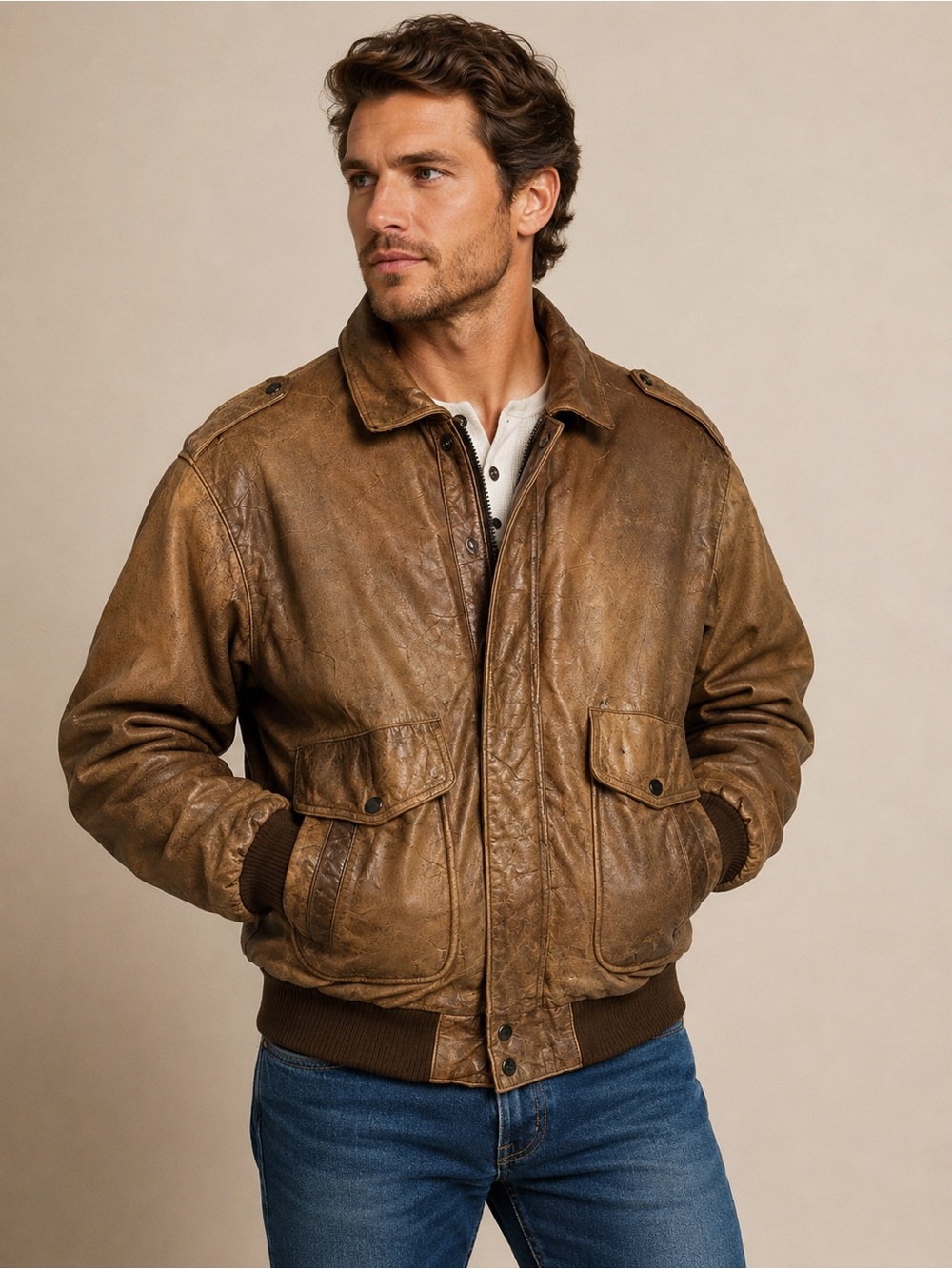 Adler Jacket Size L Brown Vintage Distressed Leather Bomber Jacket Map Designed